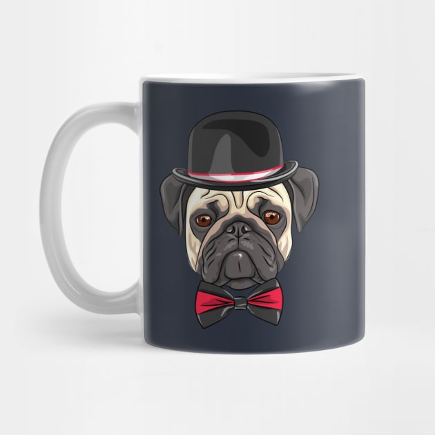 Dog fawn pug in a hat and bow tie by kavalenkava